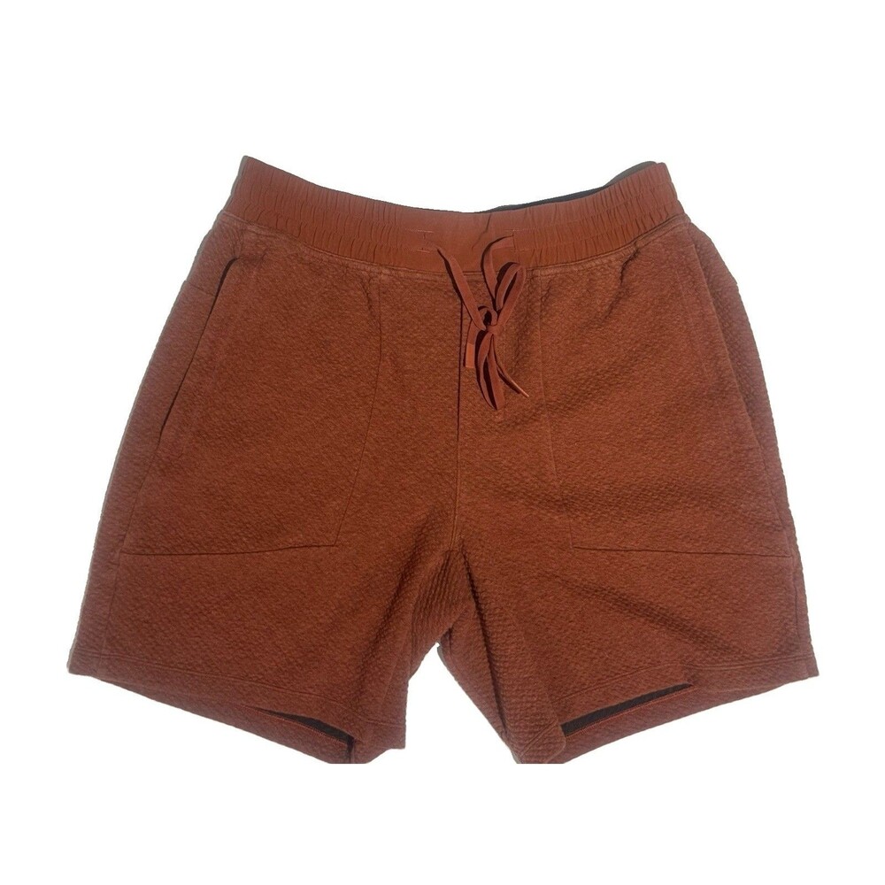 Mens Lululemon At Ease 7" Waffle Textured Orang Sweatpants Shorts Medium GUC
